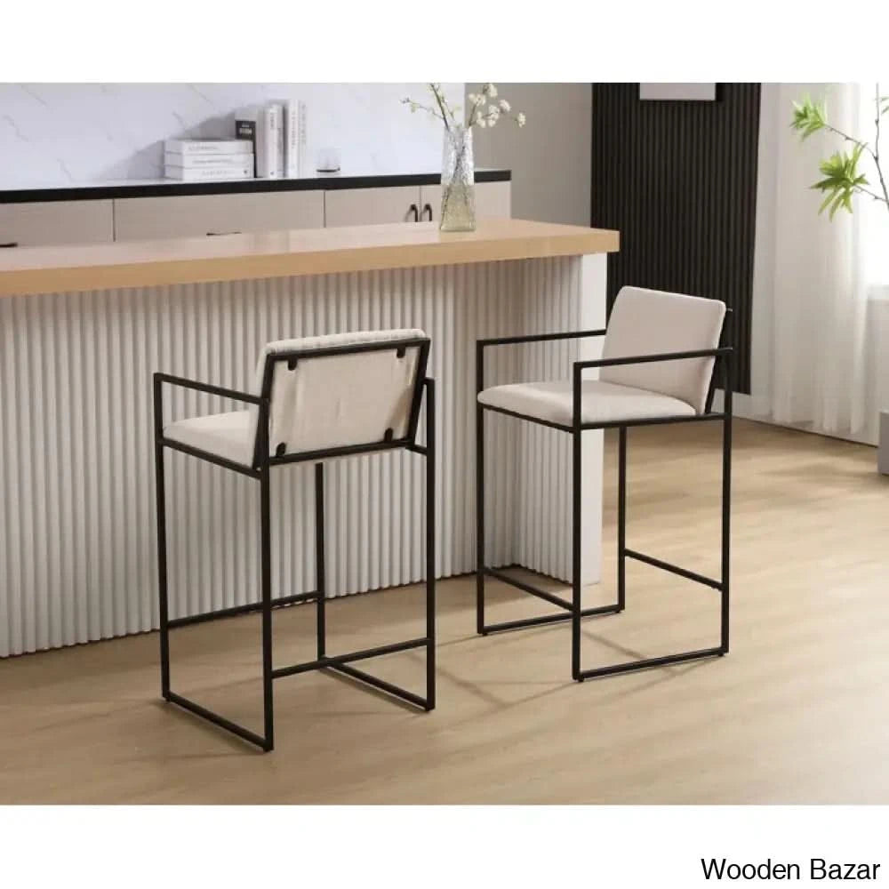 Ransfordo Swivel 25.5’’ Counter And Bar Stool (Set Of 2) Beige/Black Frame