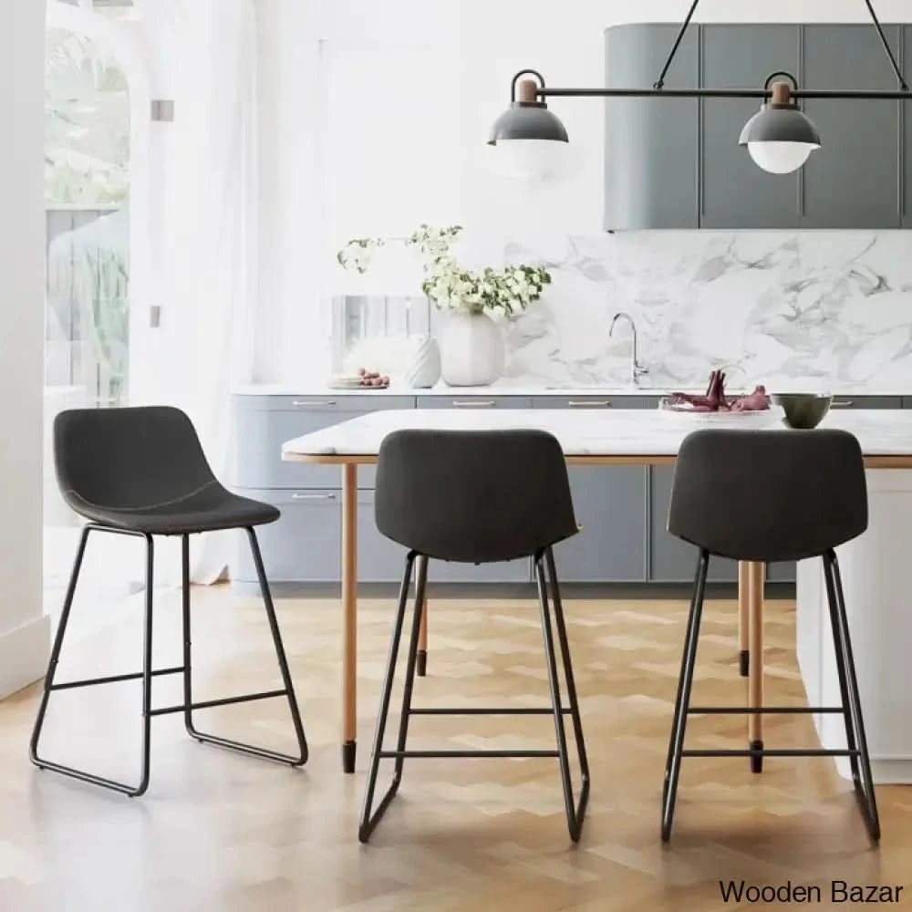 Ratzlaffo Swivel Upholstered Counter And Bar Stool With Metal Frame (Set Of 3) Black / Bar (30”