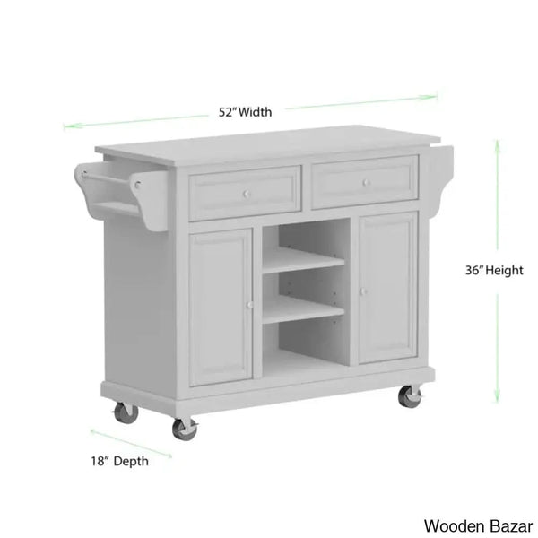 Raynham Wide Rolling Kitchen Island Trolley Cart Cabinet Kitchen Island With Storage