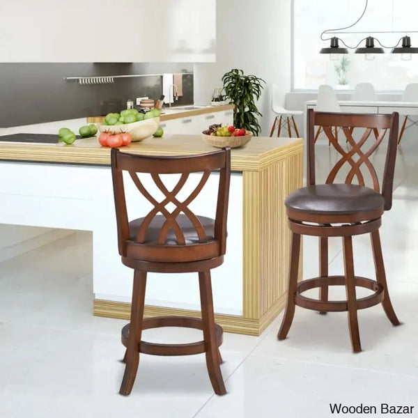 Redy Barrel Studio Swivel Counter And Bar Stool Height Dining Pub Chairs With Rubber Wood Legs