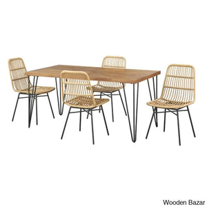 Reeve Rattan Cane 4 Seater Dining Table Set - Wooden Bazar