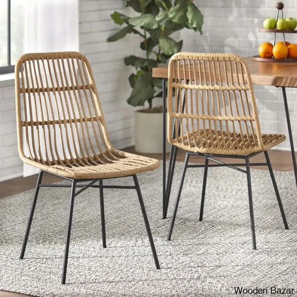 Reeve Rattan Cane 4 Seater Dining Table Set - Wooden Bazar