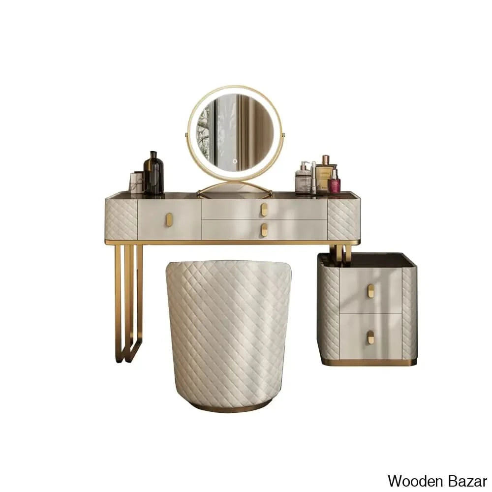 Renville Vanity Dressing Table With Mirror Light And Stool
