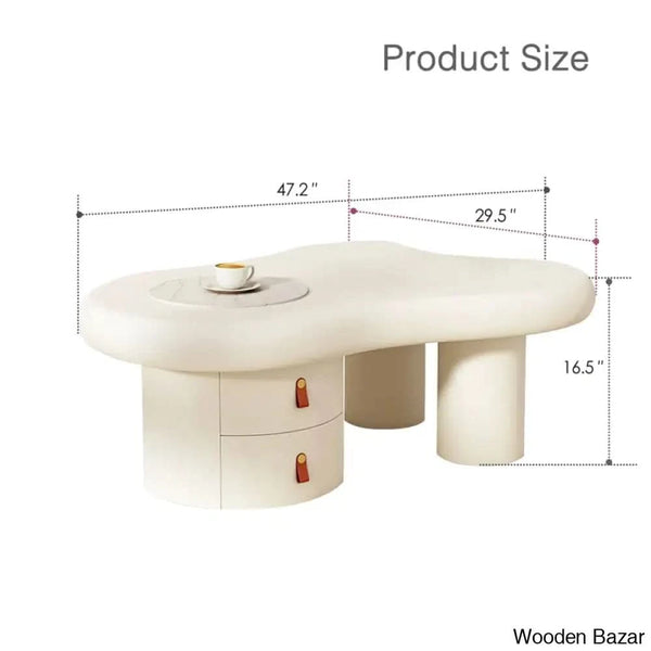 Rhuarani Modern White Abstract Coffee And Center Table With Storage Drawers