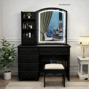 Vanity  Dressing Table with Stool and Mirror - Wooden Bazar