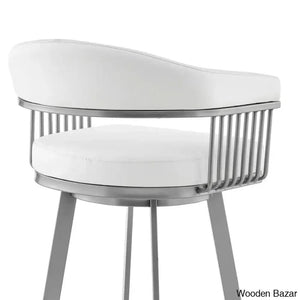 Robinetto Swivel Counter And Bar Height Stool With Arms Footrest In Faux Leather Metal