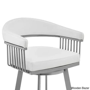 Robinetto Swivel Counter And Bar Height Stool With Arms Footrest In Faux Leather Metal