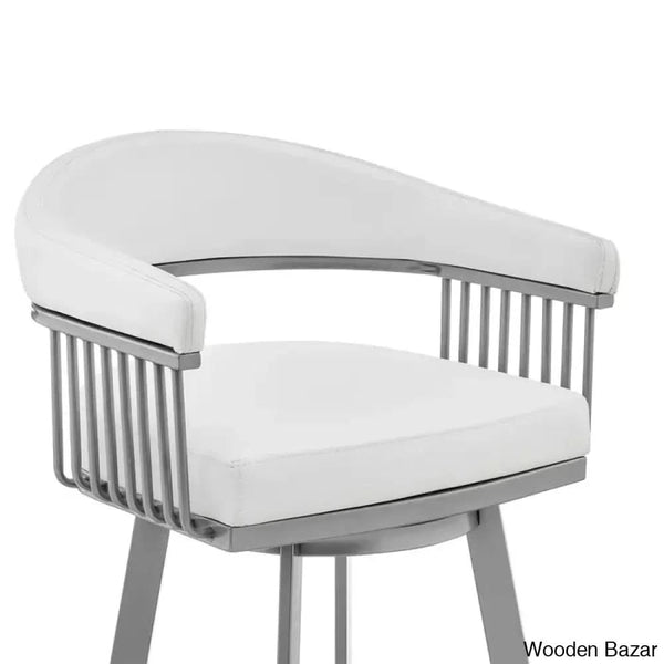 Robinetto Swivel Counter And Bar Height Stool With Arms Footrest In Faux Leather Metal