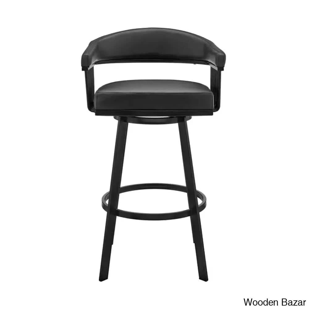 Robinetto Swivel Counter And Bar Height Stool With Arms Footrest In Faux Leather Metal Black /
