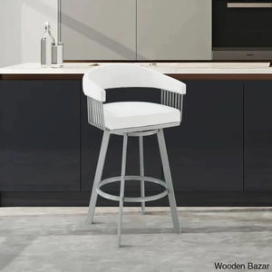 Robinetto Swivel Counter And Bar Height Stool With Arms Footrest In Faux Leather Metal