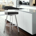 Robinetto Swivel Counter And Bar Height Stool With Arms Footrest In Faux Leather Metal Brushed