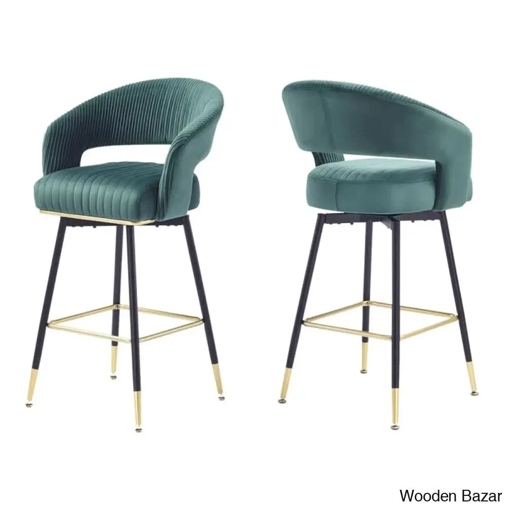 Roelligs Swivel Upholstered 29.9’’ Counter And Bar Stool With Metal Frame (Set Of 2) Green