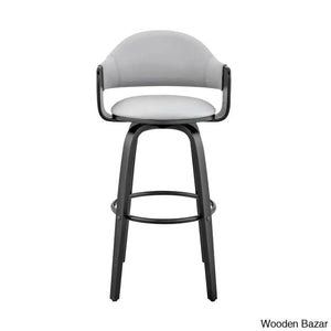 Romarino Swivel Counter Or Bar Height Stool With Arms And Footrest In Faux Leather Wood