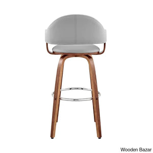 Romarino Swivel Counter Or Bar Height Stool With Arms And Footrest In Faux Leather Wood