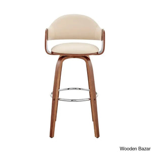 Romarino Swivel Counter Or Bar Height Stool With Arms And Footrest In Faux Leather Wood