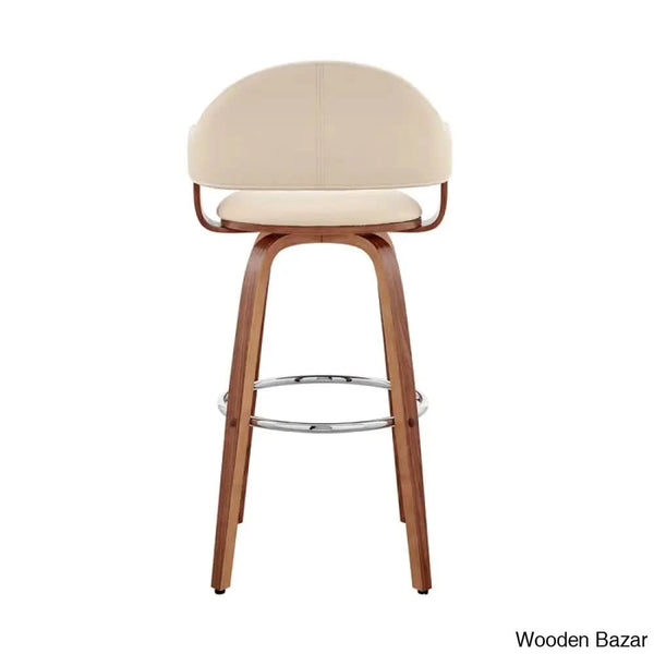 Romarino Swivel Counter Or Bar Height Stool With Arms And Footrest In Faux Leather Wood