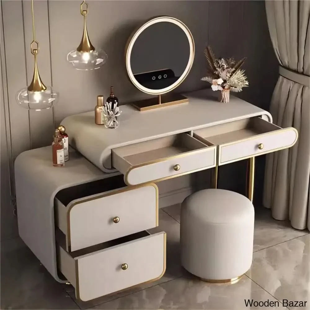 Romario Vanity Dressing Table With Lighted Mirror And Stool