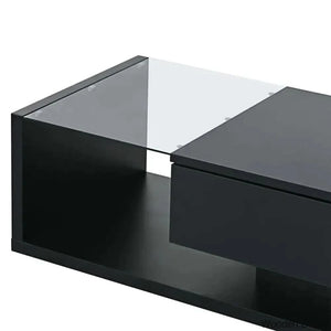 Rondellea Coffee And Center Table With Storage Modern Tempered Glass