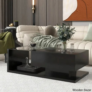 Rondellea Coffee And Center Table With Storage Modern Tempered Glass