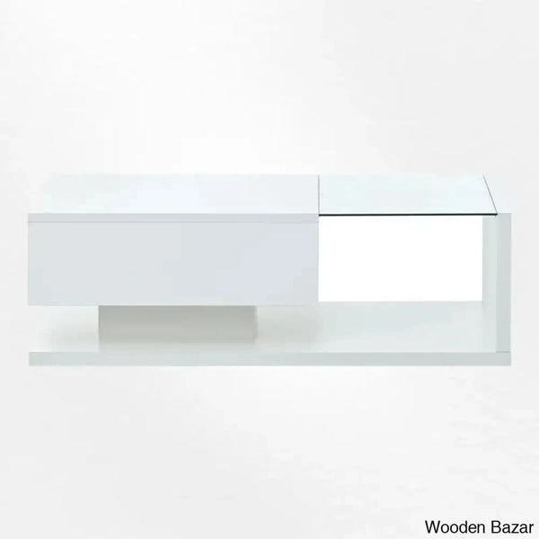 Rondellea Coffee And Center Table With Storage Modern Tempered Glass