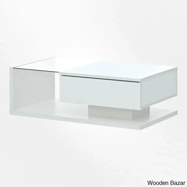 Rondellea Coffee And Center Table With Storage Modern Tempered Glass