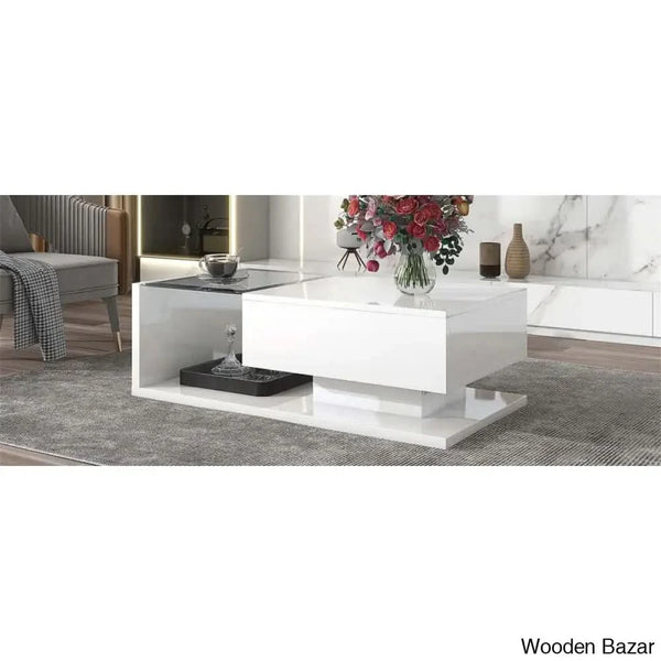 Rondellea Coffee And Center Table With Storage Modern Tempered Glass