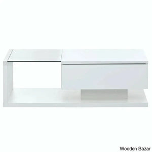 Rondellea Coffee And Center Table With Storage Modern Tempered Glass