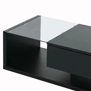 Rondellea Coffee And Center Table With Storage Modern Tempered Glass