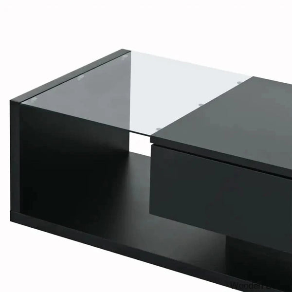 Rondellea Coffee And Center Table With Storage Modern Tempered Glass