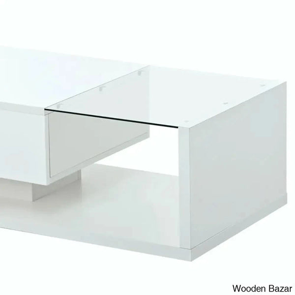 Rondellea Coffee And Center Table With Storage Modern Tempered Glass