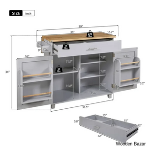 Ronzel 35’’W Rolling Kitchen Trolley Cart Cabinet Kitchen Island With Storage Solid Wood Drop