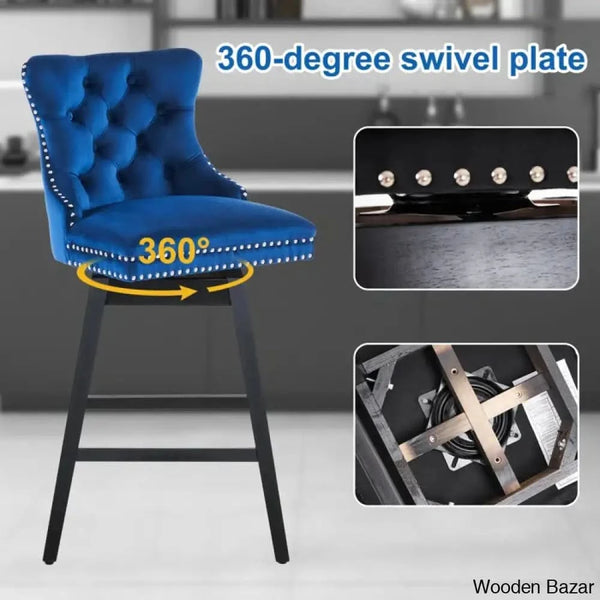 Ros Swivel Upholstered Counter And Bar Stool With Solid Wood Frame (Set Of 2)