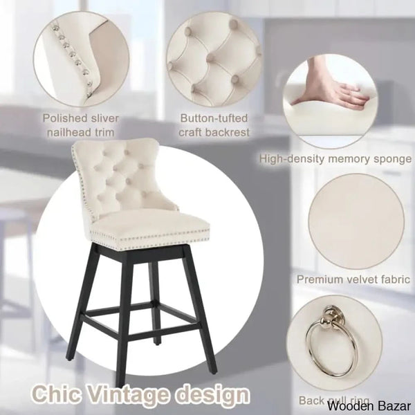 Ros Swivel Upholstered Counter And Bar Stool With Solid Wood Frame (Set Of 2)