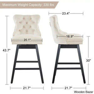 Ros Swivel Upholstered Counter And Bar Stool With Solid Wood Frame (Set Of 2)