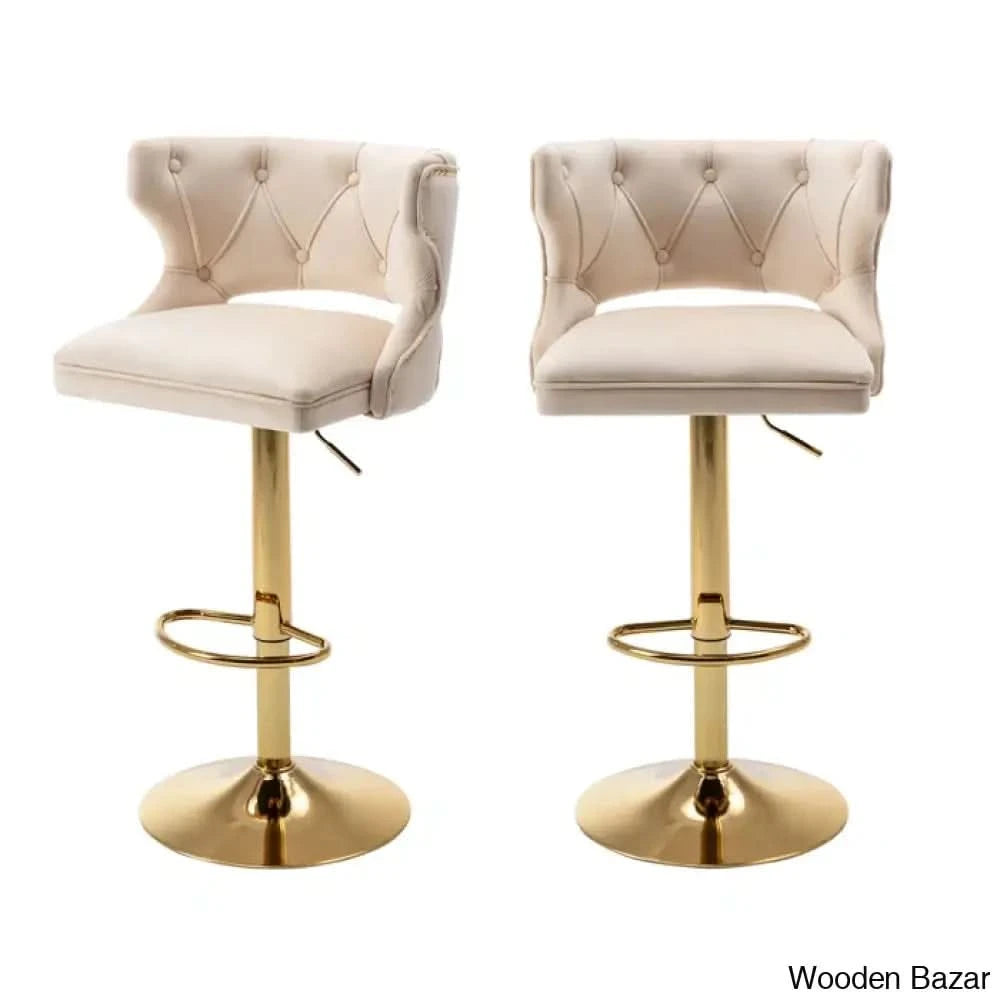 Rosdorf Swivel Adjustable Height Counter And Bar Stool (Set Of 2) Beige Velvet