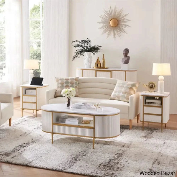 Roseelleny 48’’L Oval Coffee And Center Table With Storage Sliding Drawer Open Shelf