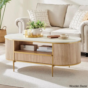 Roseelleny 48’’L Oval Coffee And Center Table With Storage Sliding Drawer Open Shelf