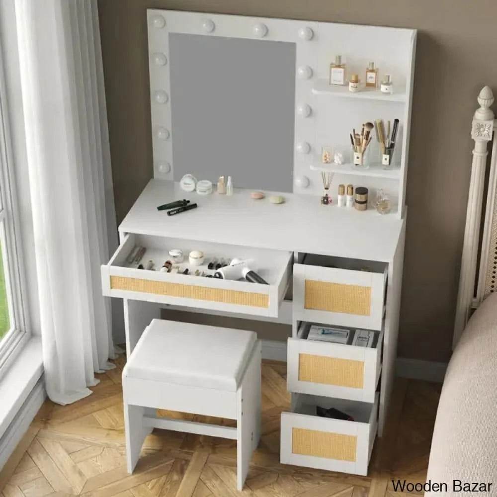 Rosevell Makeup Vanity Dressing Table With Lighted Mirror And Stool