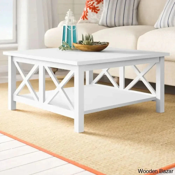 Rossitano Solid Wood Coffee And Center Table White / 18’’ H X 34’’ L W