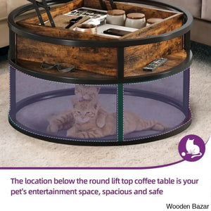 Rothwell Lift Top Extendable Round Frame Coffee Table With Storage And Center