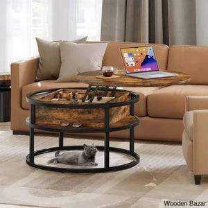 Rothwell Lift Top Extendable Round Frame Coffee Table With Storage And Center