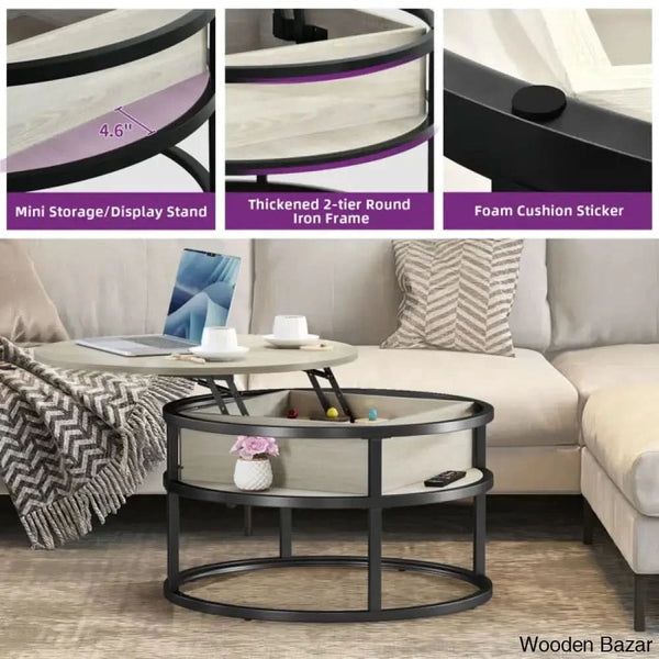 Round Storage Extendable Rothwell Lift Top Extendable Round Frame Coffee Table with Storage Cof