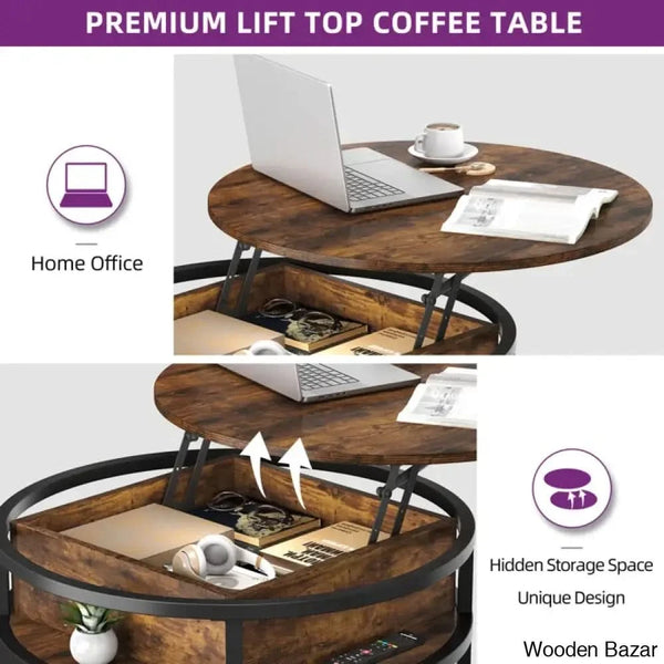 Round Storage Extendable Rothwell Lift Top Extendable Round Frame Coffee Table with Storage Cof