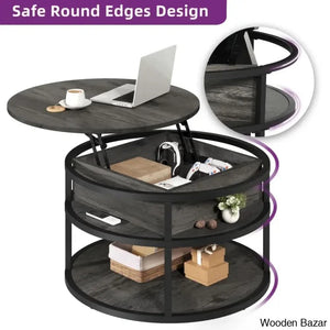 Rothwell Lift Top Extendable Round Frame Coffee Table With Storage And Center
