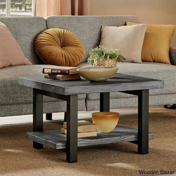 Runbelle 27’’ Wide Rustic Industrial Solid Wood And Metal Frame Square Coffee And Center Table