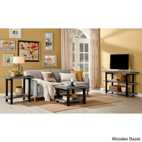Runbelle 27’’ Wide Rustic Industrial Solid Wood And Metal Frame Square Coffee And Center Table
