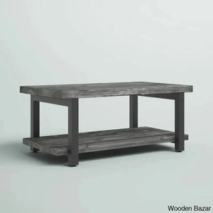 Rundell 42’’ Rustic Industrial Solid Wood And Metal Rectangular Coffee Table With Storage Shelf