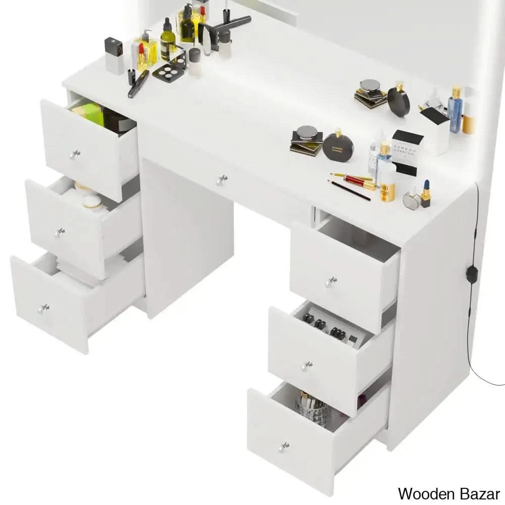Sabrina Vanity Dressing Table With Mirror And Stool
