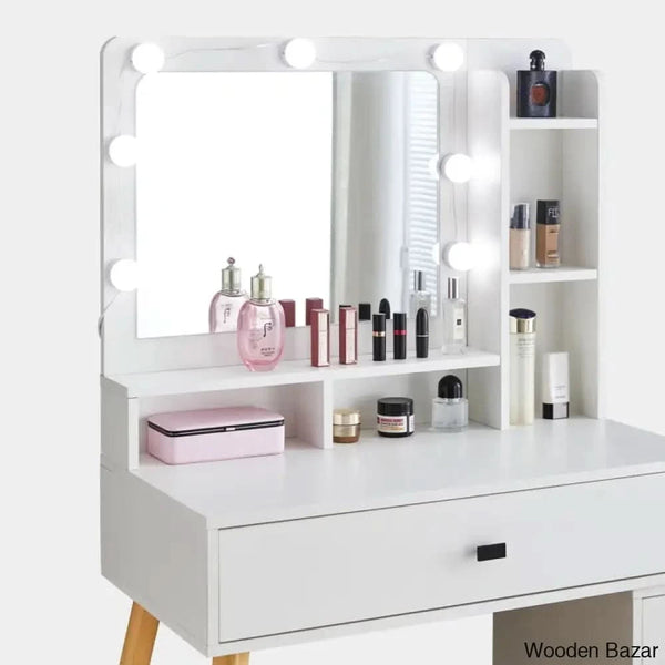 Sahuul Dressing Table With Mirror - Wooden Bazar