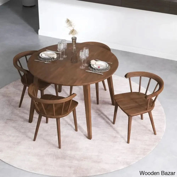Saige 4 Seater New Walnut Solid Wood Dining Set
